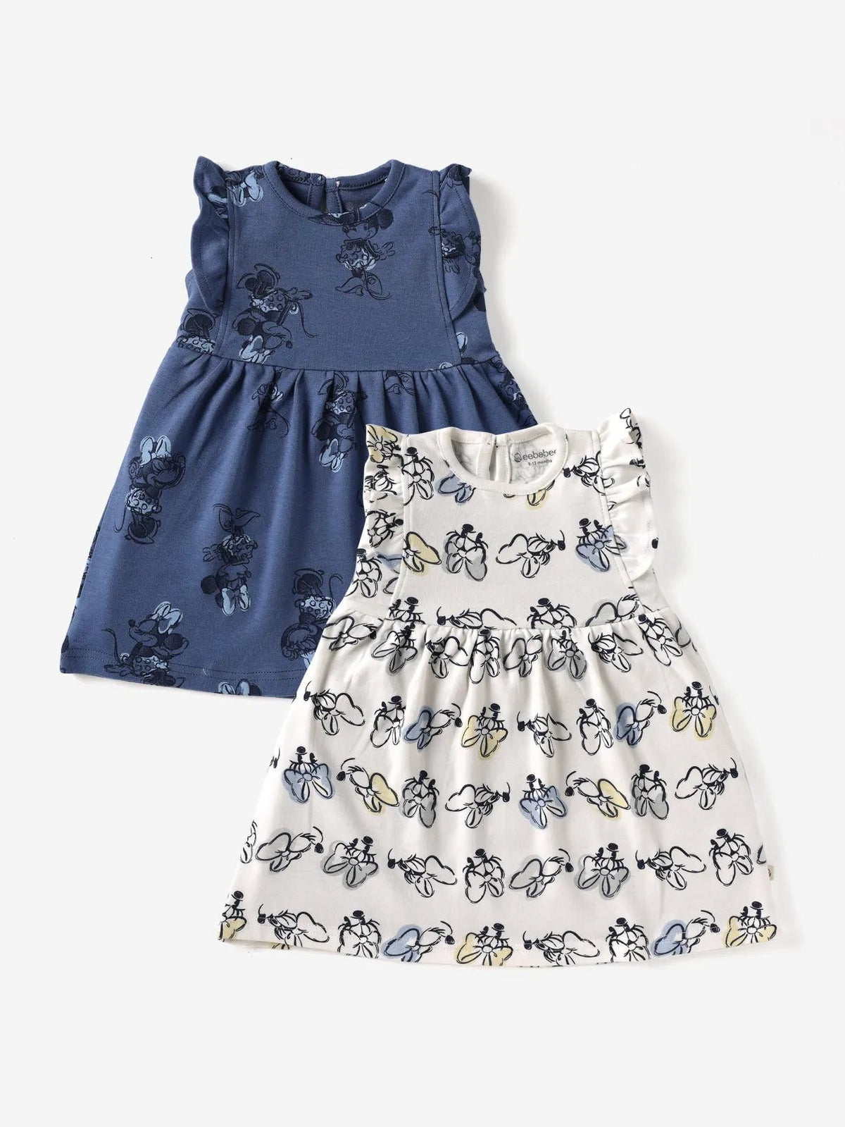 Sleeveless Minnie Mouse pattern in White & Blue frock for baby girl