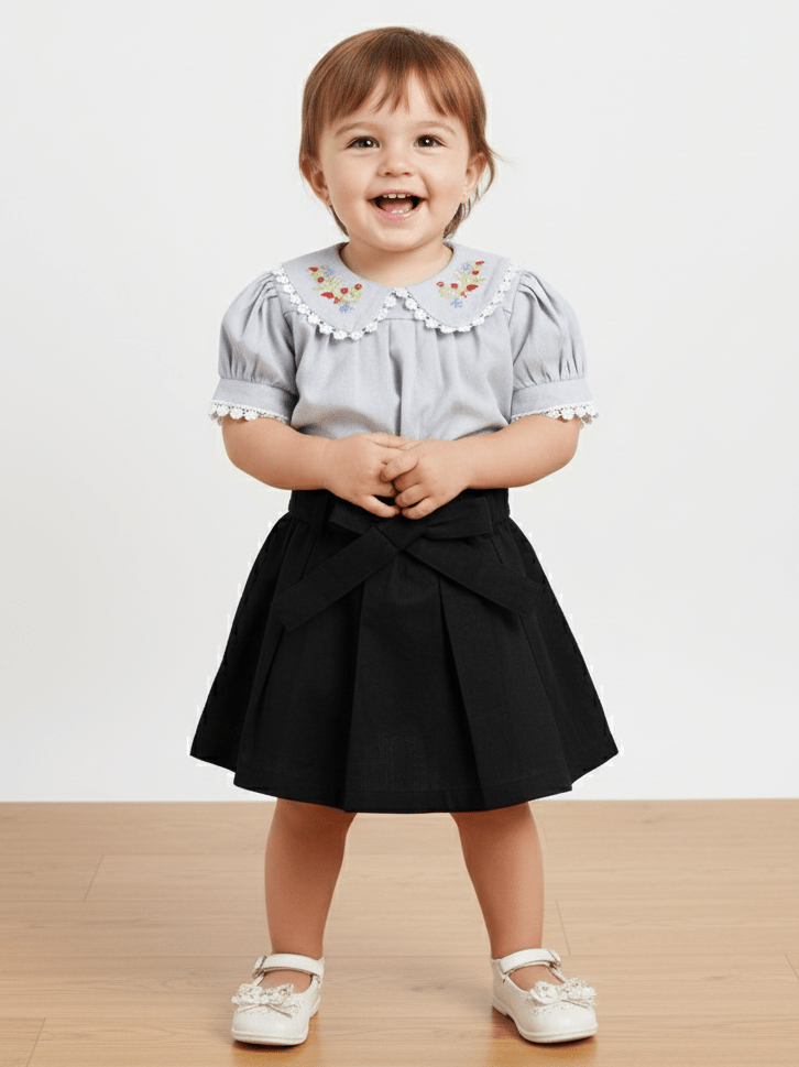 Floral Embroidered Top & Skirt Set for Baby Girls