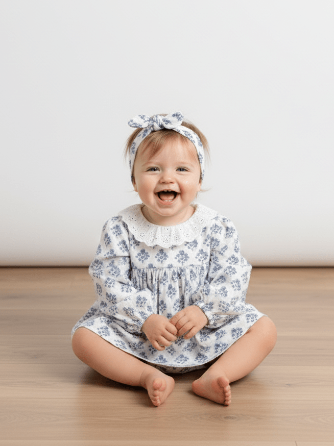 Vintage Floral Frock with Lace Collar & Bow Headband