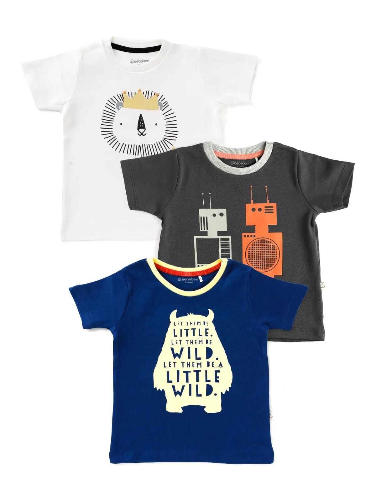 Half sleeve white & black, brown ,blue graphic t-shirt combo for baby