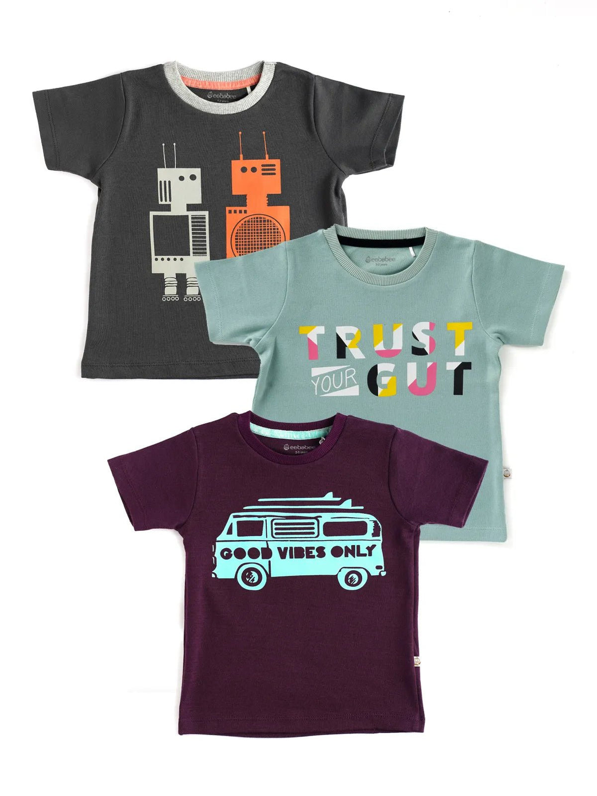 Half sleeve Black, Sky Blue & Maroon graphic t-shirt for baby