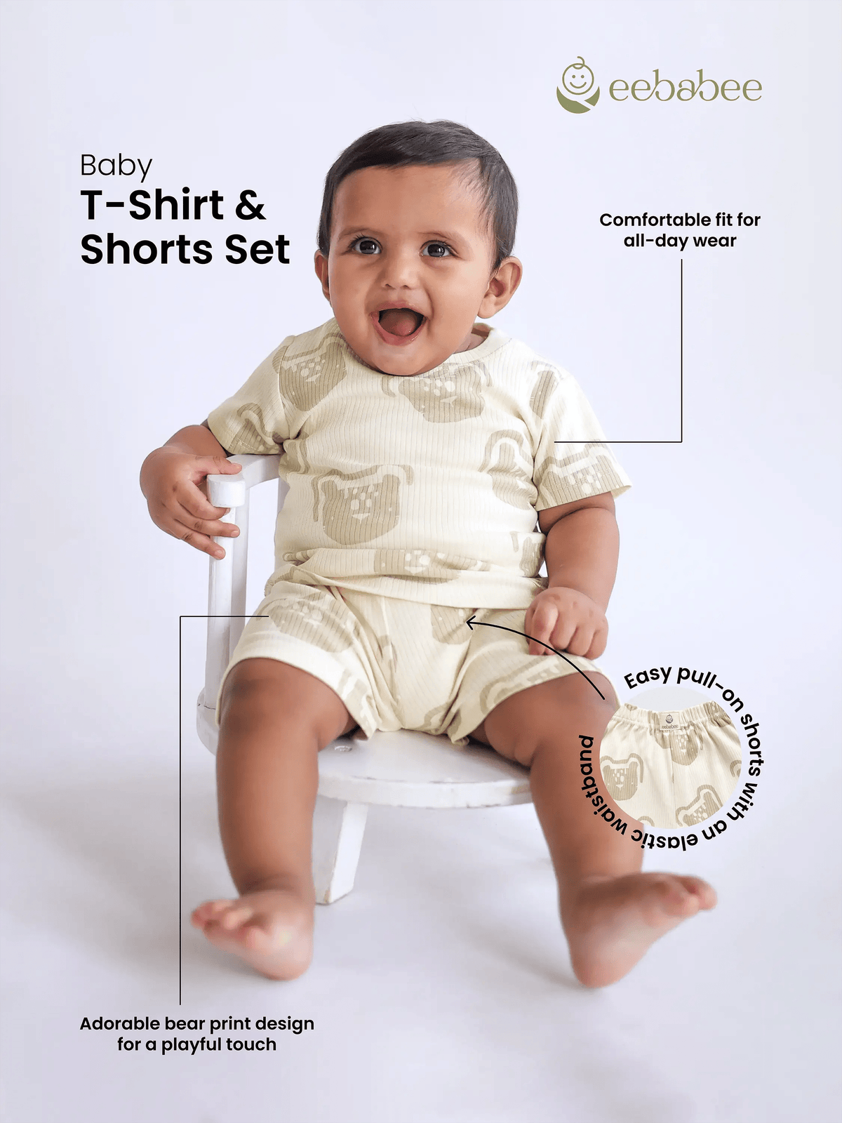 Bear Print Baby T-Shirt and Shorts Set