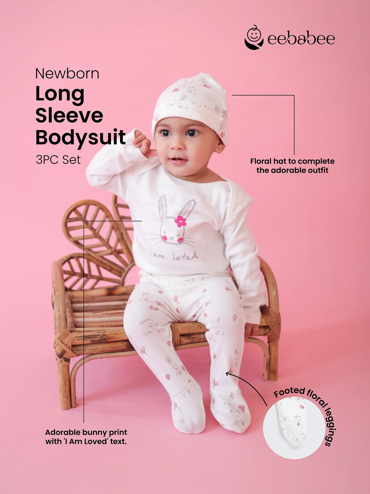 Newborn 'I am Loved' 3-Piece Bodysuit Set for Baby Girl