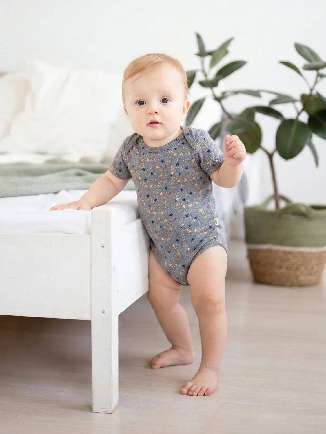 Starry Night Short Sleeve Unisex  Baby Bodysuit – Grey
