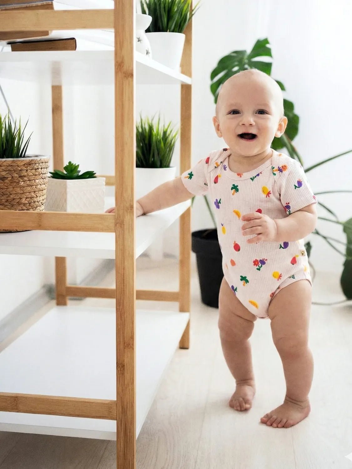 Tropical Fruit & Flora Print Baby Half sleeve Bodysuit