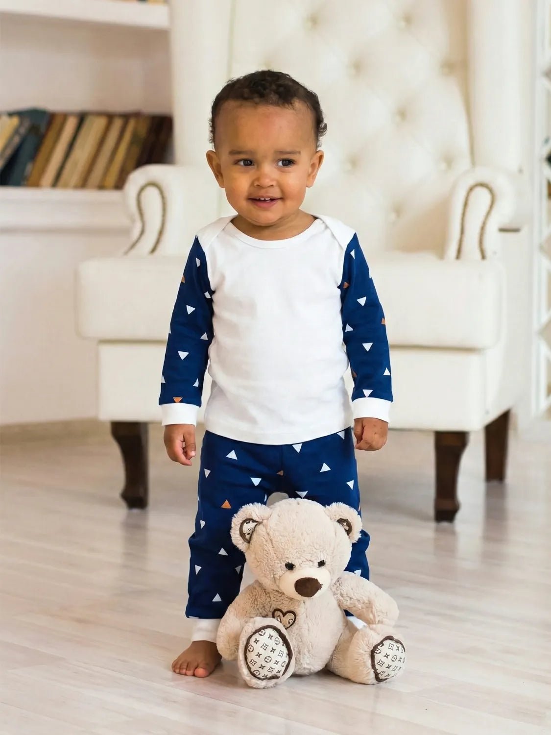 Blue Triangle Print Full Sleeve Unisex Co-Ord Set