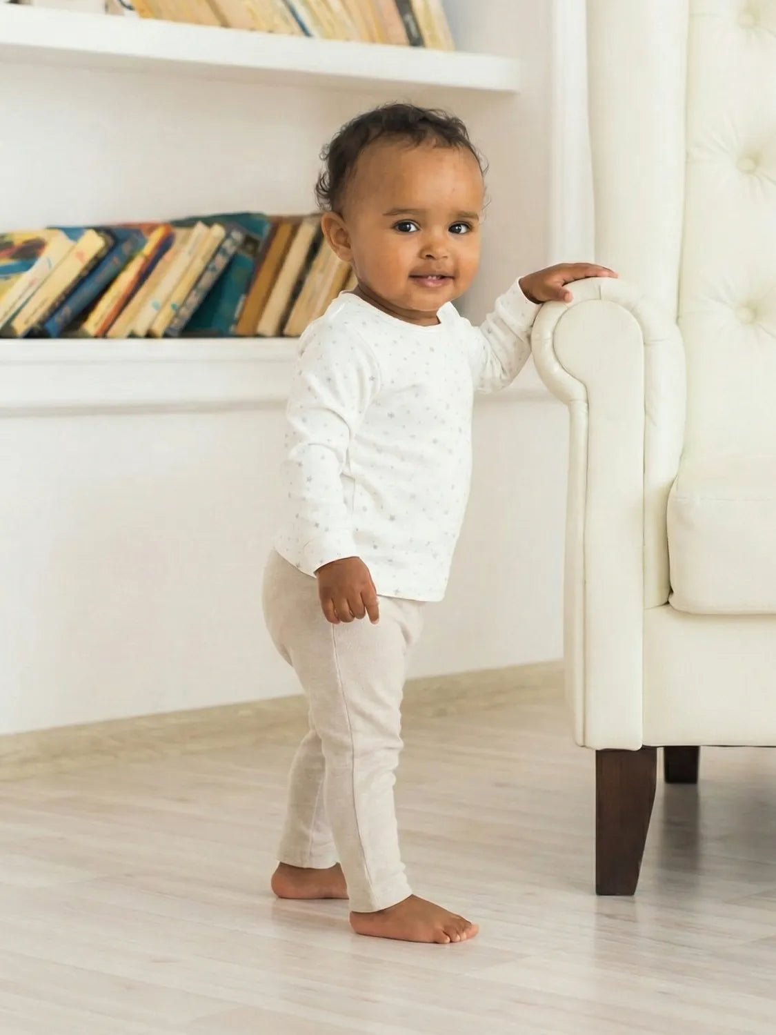 Soft Starry White Sweatshirt & Beige Bottom Set