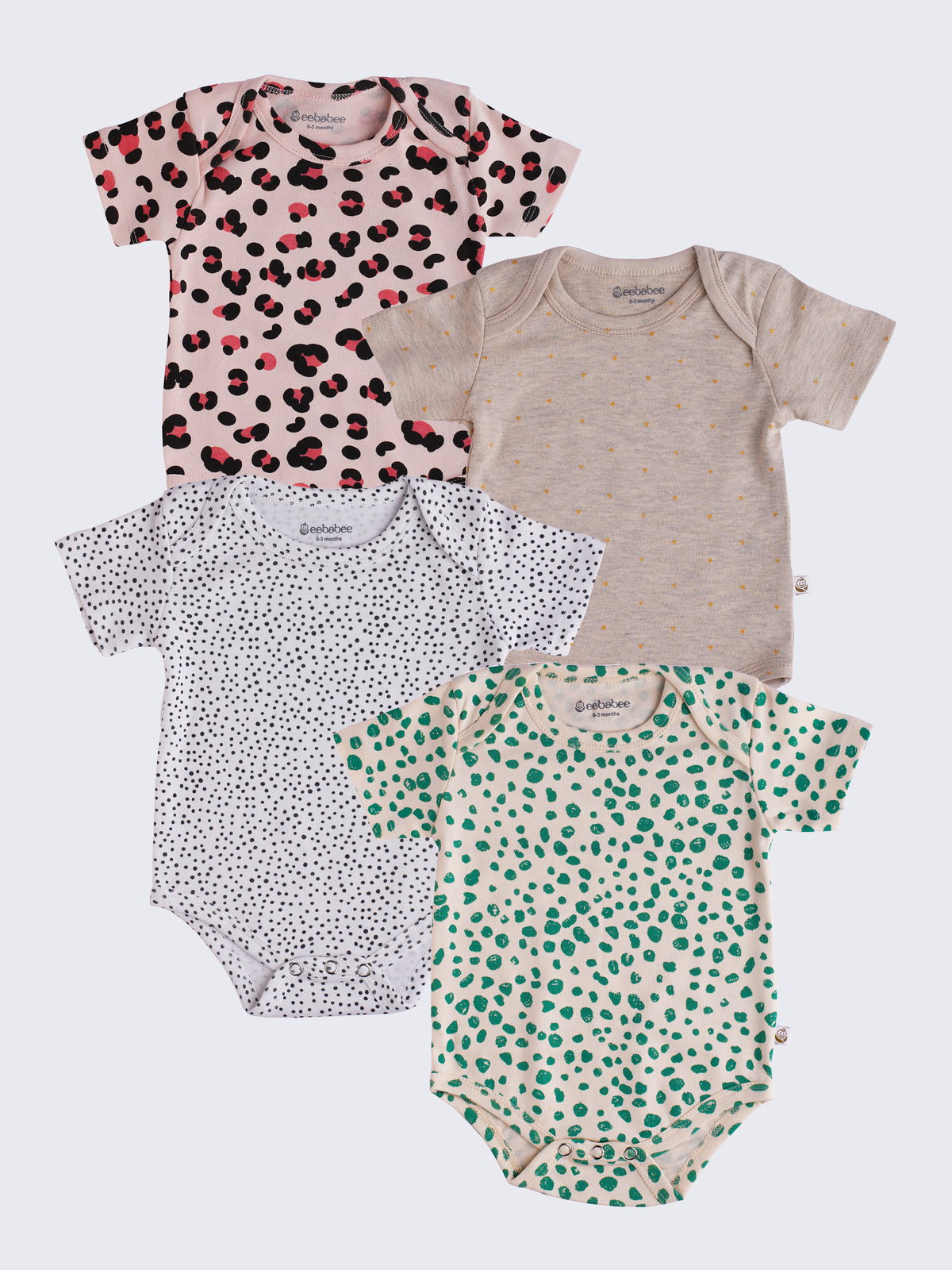 4 Pc Short Sleeve Baby Girl Bodysuit Set Everyday Essentials
