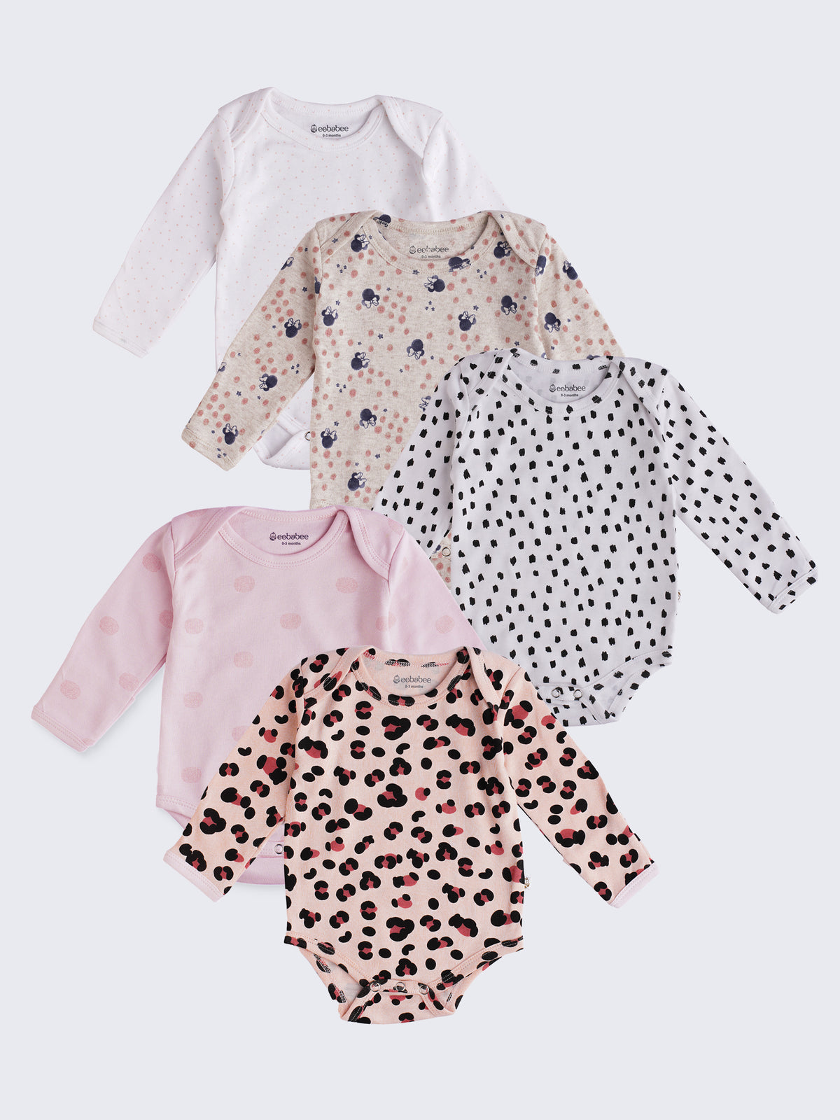 5 Pc Long Sleeve Baby Girl Bodysuit Set