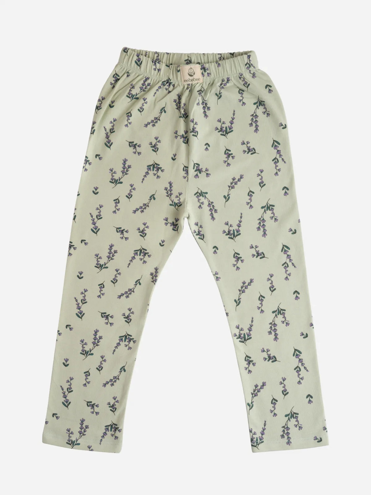 Half sleeve pink & lavender flower pattern in green t-shirt with leggings for baby girls