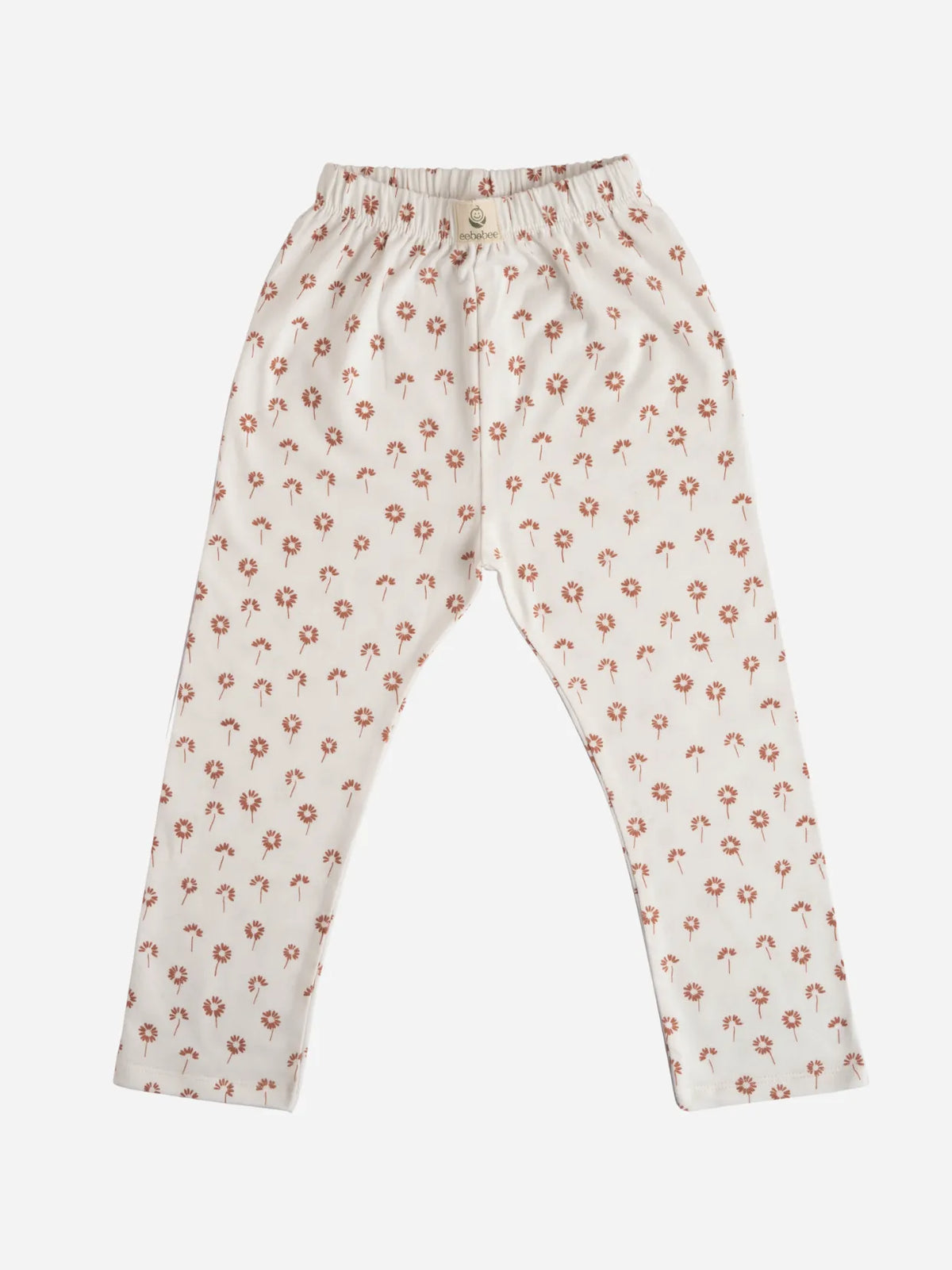 Half sleeve cyan & brown pattern in white t-shirt with leggings for baby girls
