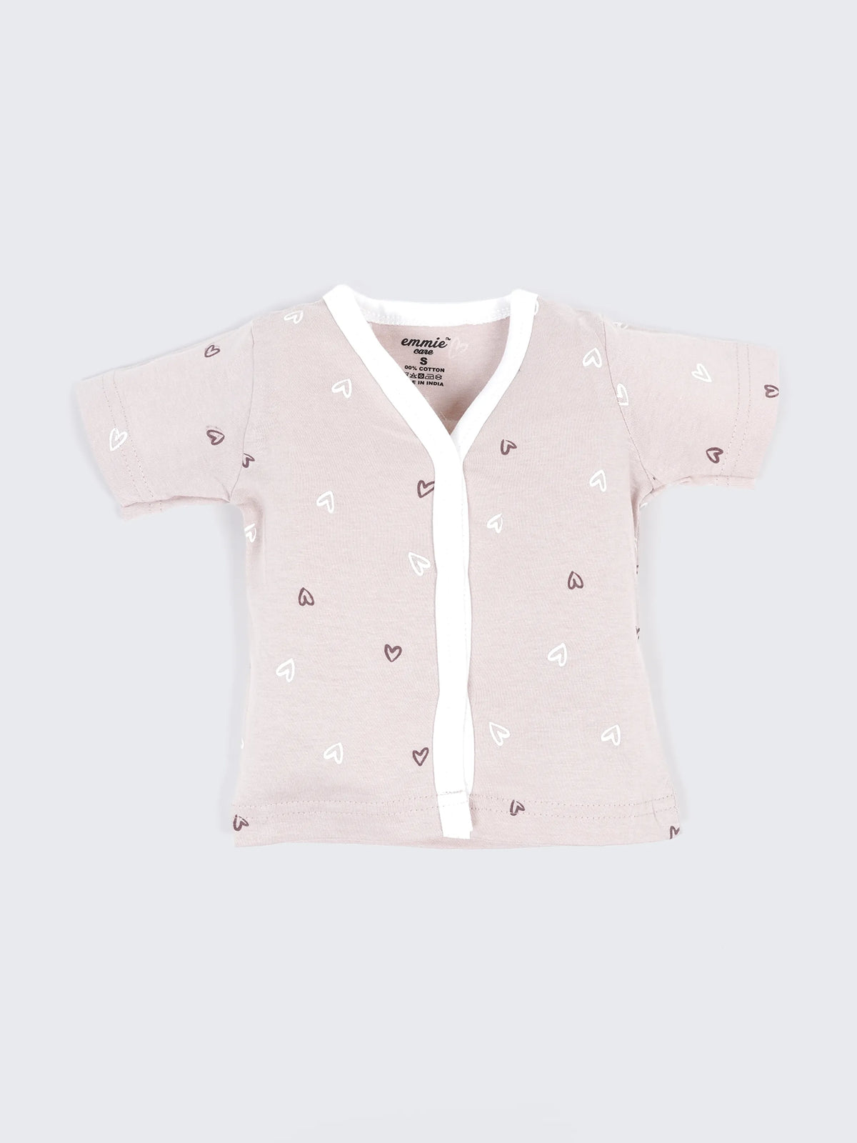 Baby Cotton Jabla & Shorts Set – Beige Heart Print Half Sleeve Baby Outfit