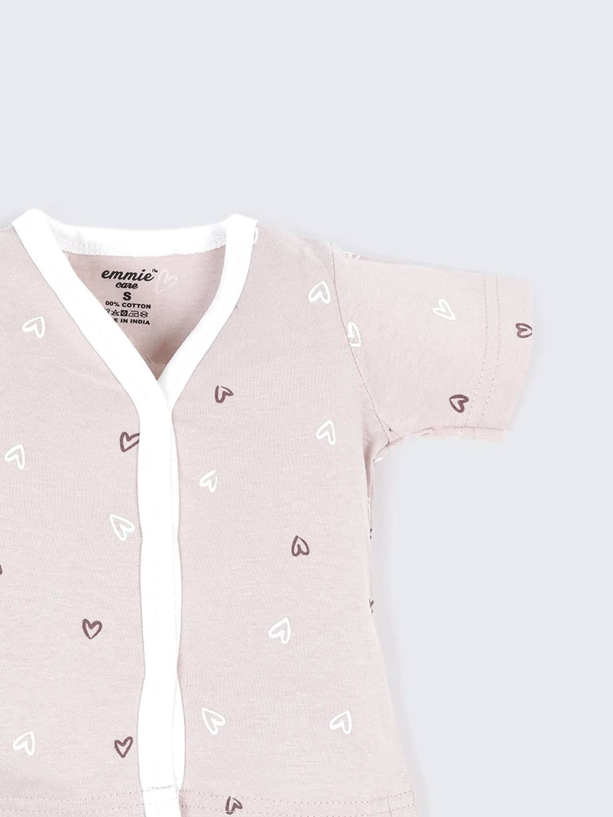Baby Cotton Jabla & Shorts Set – Beige Heart Print Half Sleeve Baby Outfit