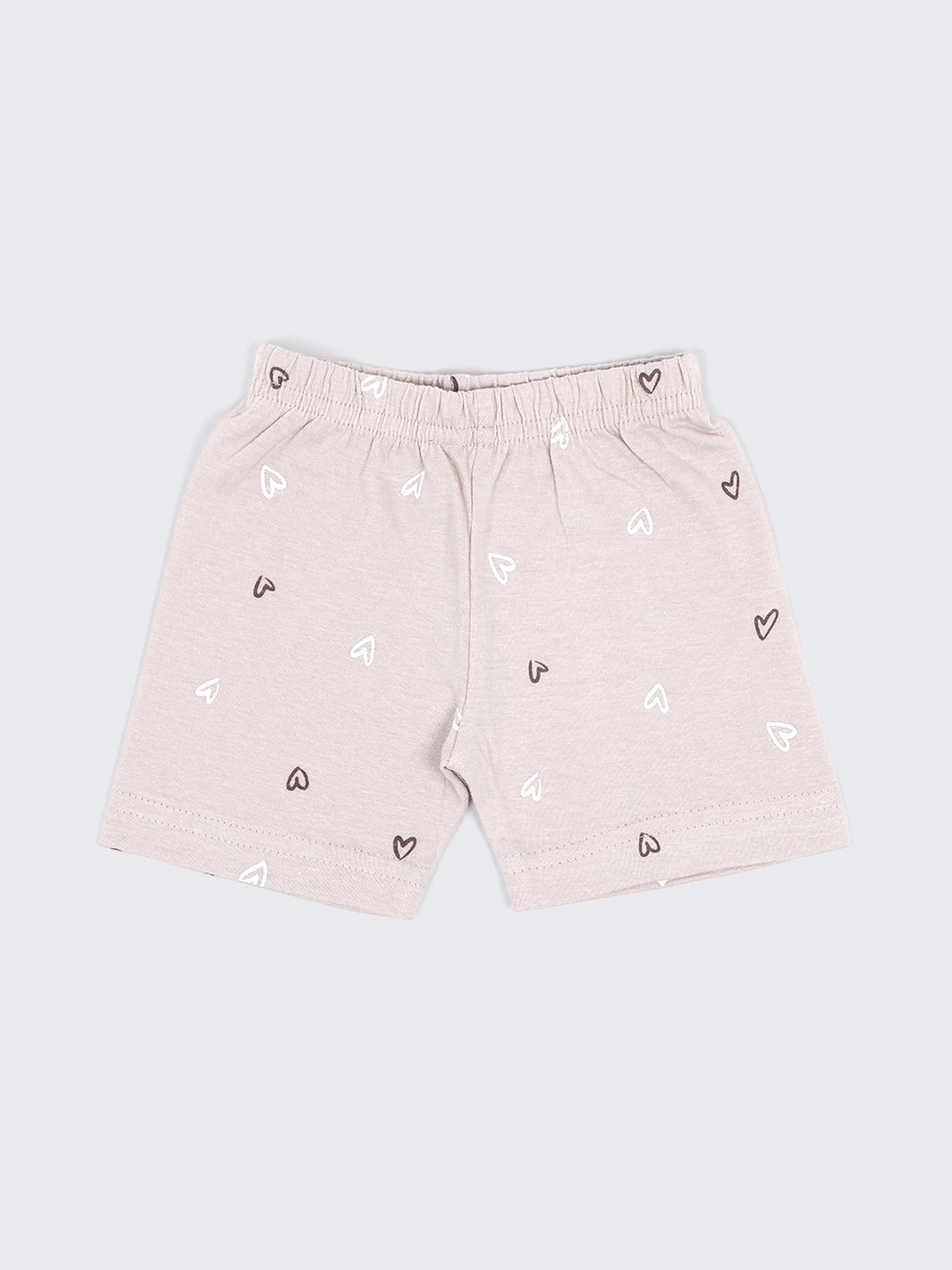 Baby Cotton Jabla & Shorts Set – Beige Heart Print Half Sleeve Baby Outfit