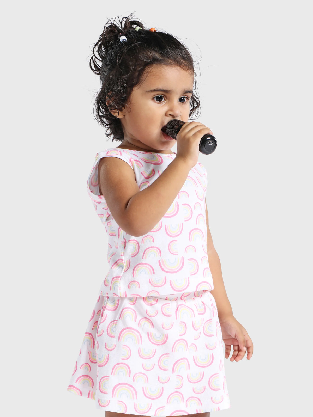 Sleeveless white & graphic pattern Coordinated Skirt Sets for baby girl