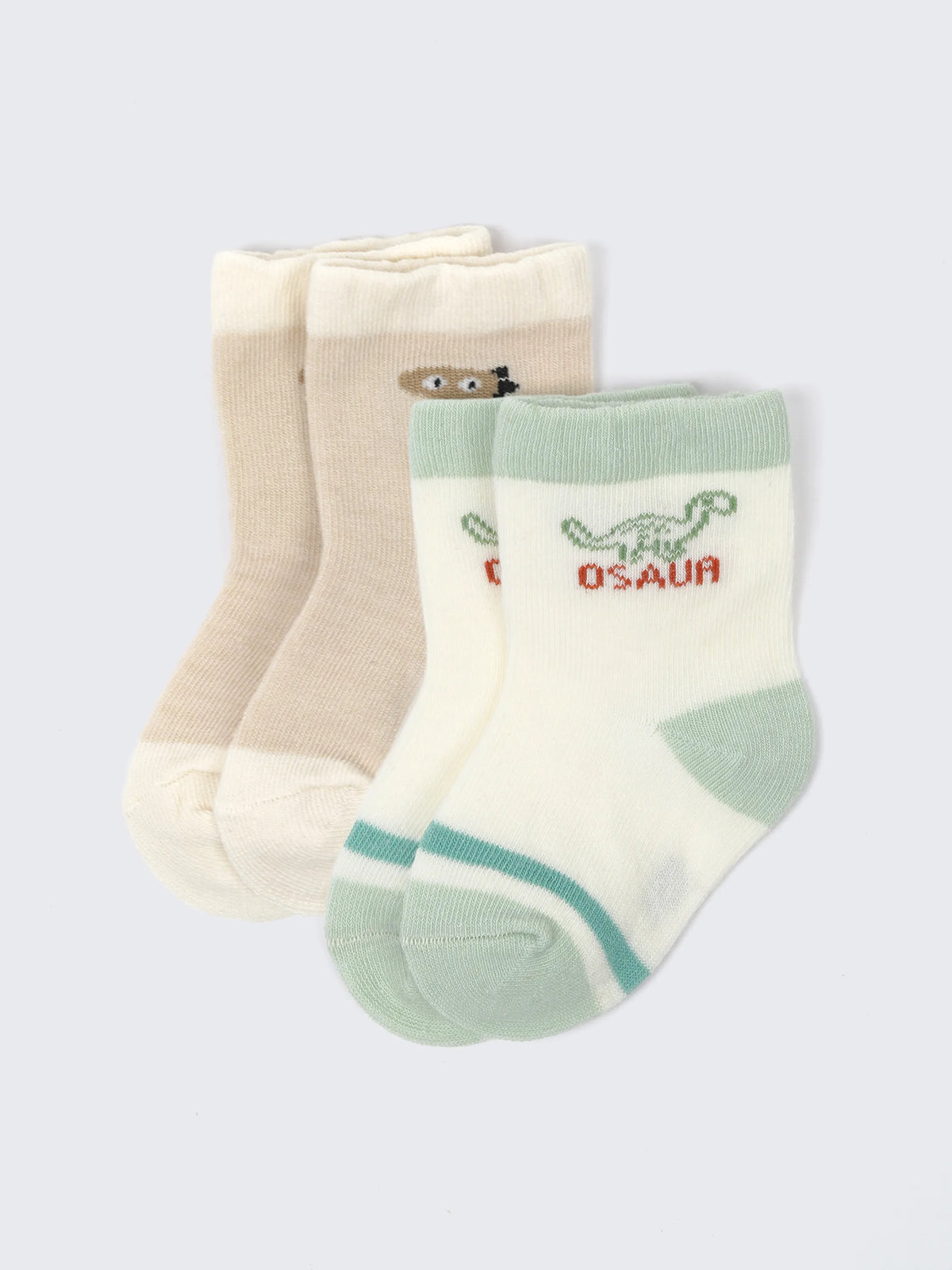 Dinosaur & Cartoon Baby Socks – 2 Pair Cotton Comfort Pack
