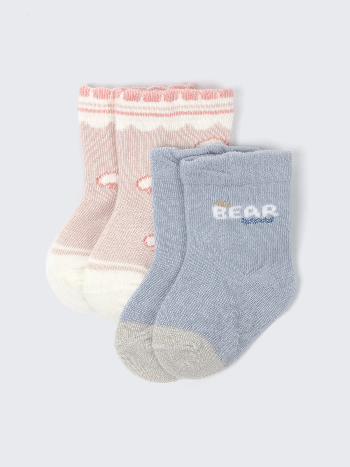 Bear & Cloud Baby Socks – 2 Pair Soft Cotton Pack