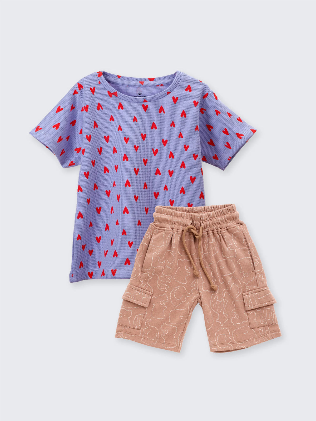 Girls' Relaxed Heart Print Tee & Cargo Shorts Combo