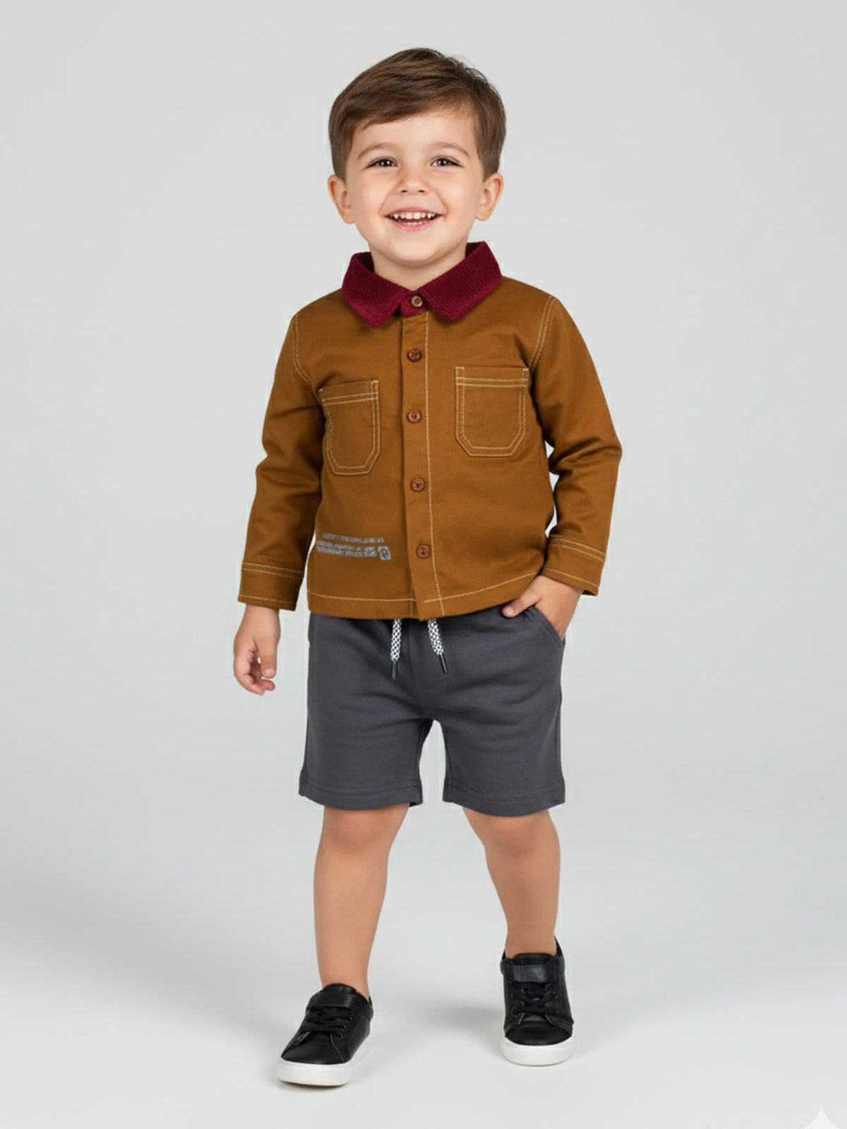 Boys Rust Shirt with Corduroy Collar & Back Graphic