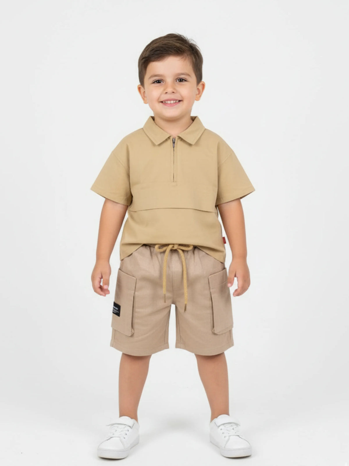 Boys Beige Cargo Pocket Shorts
