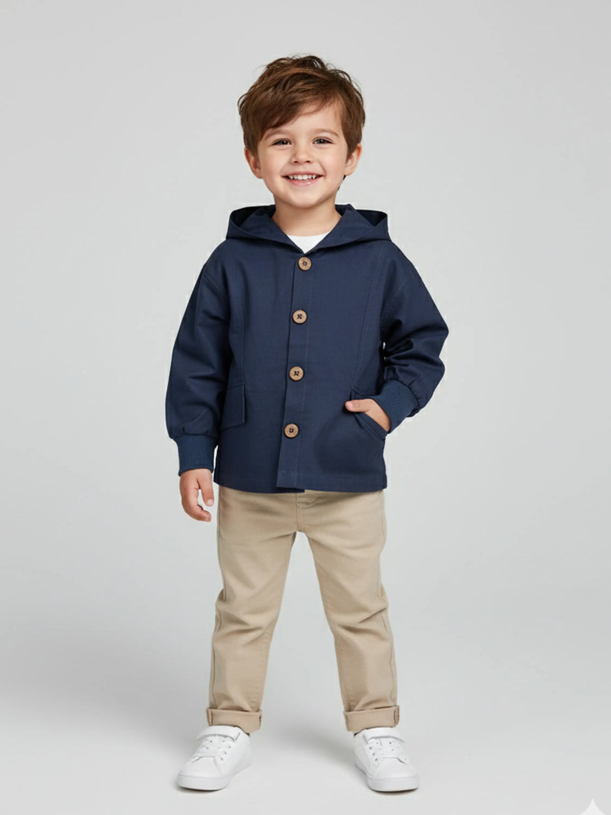 Boys Hooded Button Shirt – Classic Style