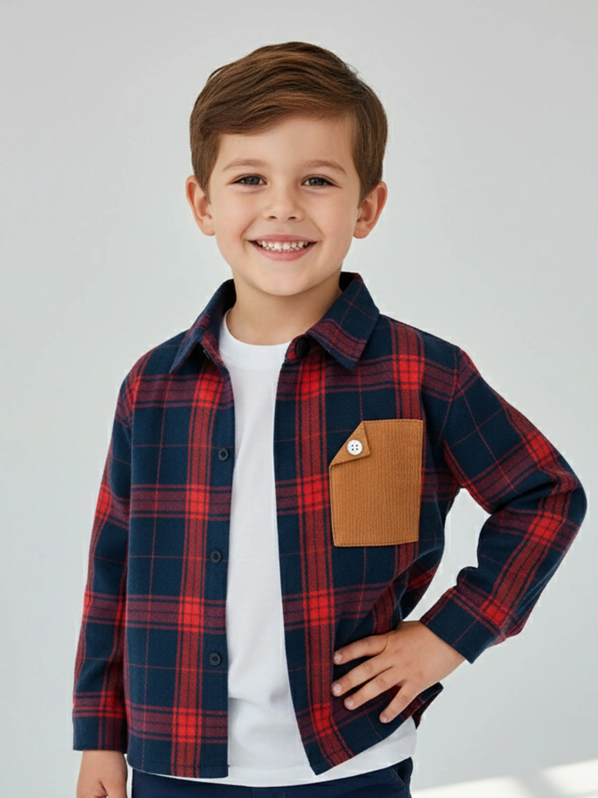 Boys Navy & Red Check Shirt