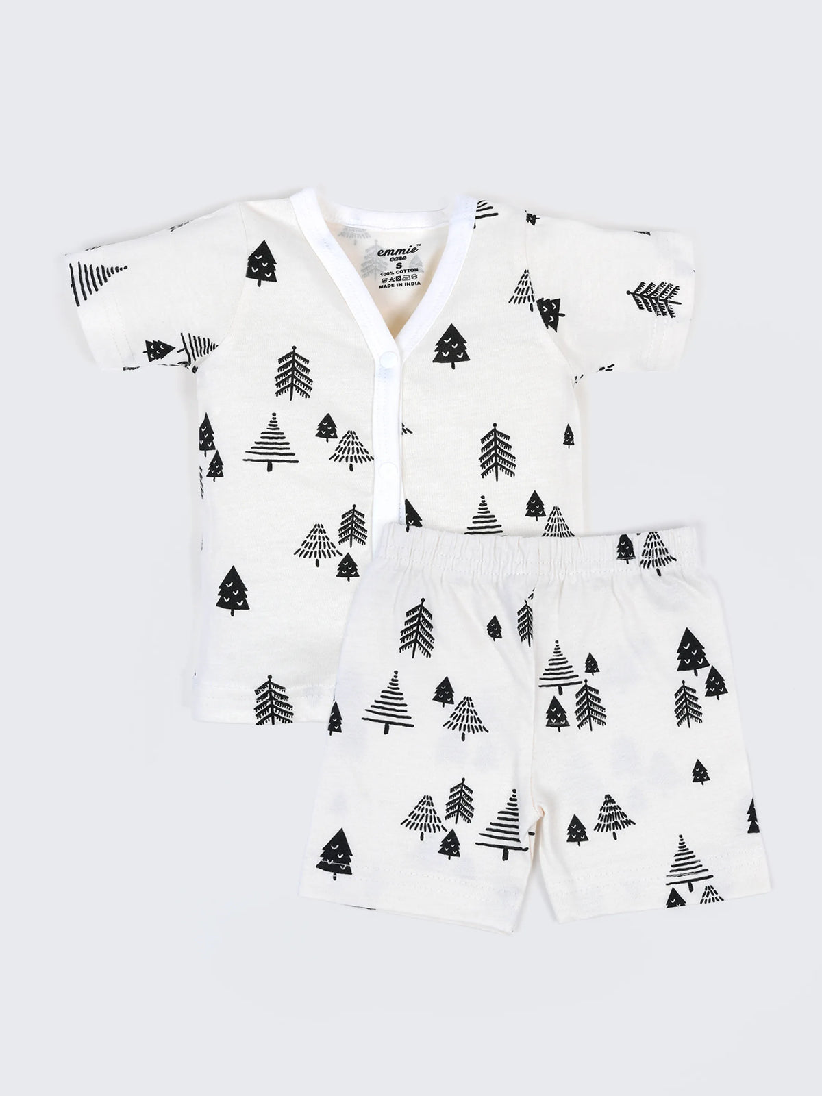 Baby Cotton Jabla & Shorts Set – Black Tree Print Half Sleeve Baby Outfit